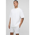 Camiseta Oversize Gruesa Con Cuello Extendido Y Firma Bm, Blanco
