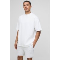 Camiseta Oversize Gruesa Con Cuello Extendido Y Firma Bm, Blanco