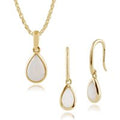 Classic Pear Opal Single Stone Bezel Drop Earrings & Pendant Set in 9ct Yellow Gold