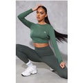PRETTYLITTLETHING Khaki Sport Long Sleeve Sports Crop Top