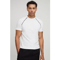 Boxy Contrast Piping T-Shirt, Blanco