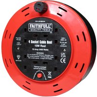 Faithfull 4 Socket Cable Extension Reel 240v 10m