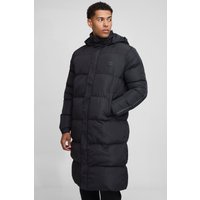 Man Regular Fit Panelled Longline Puffer Jacket, Negro