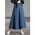 Bohemian Blue High Waist Pockets Wide Leg Fall Denim Pants
