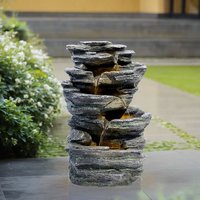 Solar Powered Garden Cascading Water Fountain with LED Lights Rockery Decorated