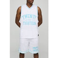 Conjunto Oversize De Pantalón Corto Y Camiseta Sin Mangas Estilo Baloncesto, Blanco