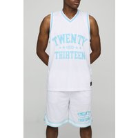 Conjunto Oversize De Pantalón Corto Y Camiseta Sin Mangas Estilo Baloncesto, Blanco