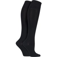 2 Pair Black Plain Bamboo Knee Highs Ladies 4-8 Ladies - Elle