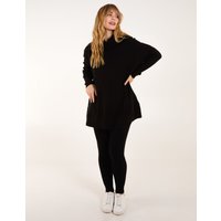 Ribbed Leggings & Cowl Neck Jumper Set - S/M / BLACK