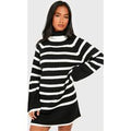 Vestido Jersey Petite De Cuello Vuelto Con Mangas Anchas Y Rayas, Negro