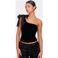 Black Asymmetric Velvet Sequin Bow Detail Long Top