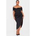Plus Black Corset Bardot Draped Midi Dress