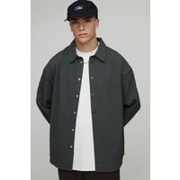 Oversized Pintuck Curved Hem Long Sleeve Shirt, Gris