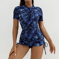 Women's Printed Zipper Design Conservative Sporty Two-Piece Tankini Swimsuit, Stylish Swimwear for Beach & Pool