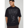 Black Oversized Extended Neck Nirvana Acid Wash License T-Shirt, Negro