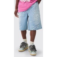 Pantalón Vaquero Azul Hielo Con Apliques De Tela Official, Azul