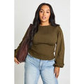 Plus Shirred Peplum Top, Verde