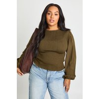 Plus Shirred Peplum Top, Verde