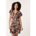 Paisley Frill Sleeve Mini Dress - 8 / BLACK PATTERN