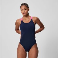 Maillot de bain Femme Boom Leaderback uni bleu marine/rose