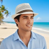 Sun Cap Short Brim Men Panama Hat Lightweight Breathable Woven Straw Hat Sunshade Topi Sombrero Vacation Beach Cap Daily