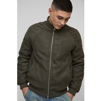 Chaqueta Bomber Regular De Ranglán Con Cuello Alto Y Ante Sintético, Verde
