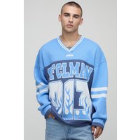 Man Flame Varsity Jacquard Knitted Hockey Sports Top, Azul