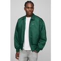 Boxy Fit Satin Look Nylon Collared Bomber Jacket, Verde