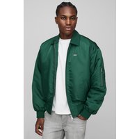 Boxy Fit Satin Look Nylon Collared Bomber Jacket, Verde