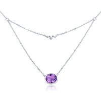 Fine 3.70ct 100% Genuine Purple Amethyst Sterling Silver Double Layer Necklace