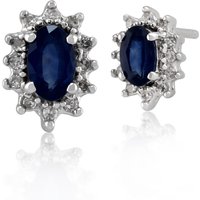 Classic Oval Light Blue Sapphire & Diamond Cluster Stud Earrings in 9ct White Gold