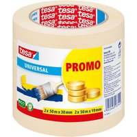 Afplaktape tesa® Economy 2x 50mx30mm, 2x 50mx19mm promopack