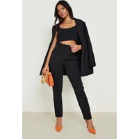 Pantalón De Traje Entallado De Tiro Alto Ajustado, Negro