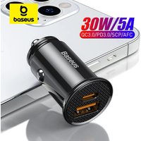 Baseus 30W USB Car Charger Quick Charge 4.0 3.0 FCP SCP USB PD For Xiaomi iPhone16 15 14 Pro Max Fast Charging Car Phone Charger