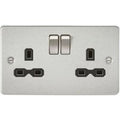 KnightsBridge 13A 2G DP Switched Flat Plate Socket - Brushed Chrome - Black Inserts