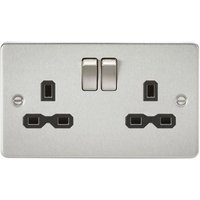 KnightsBridge 13A 2G DP Switched Flat Plate Socket - Brushed Chrome - Black Inserts