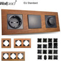 EU Neutral Wood Wall Panels FAN Reset Retro Electric Switch Euro French Power Socket with Type A C USB Fast Outlet TV Data Cat6