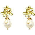 Gold Petal Pearl Drop Earrings