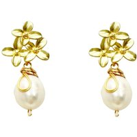 Gold Petal Pearl Drop Earrings