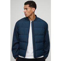 Regular Fit Quilted Scuba Sleeve Puffer, Navy