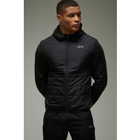 Man Active Lightweight Quilted Zip Through Regular Fit Hoodie, Negro