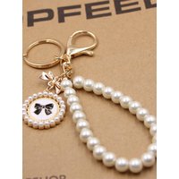 Vintage Bowknot Pearl Handstring Bag Keychain