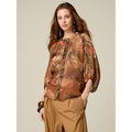 Oltre - Camicia in chiffon fantasia misto seta Donna, Marrone Taglia: L