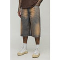 Tall Relaxed Fit Extreme Tinted Stonewash Longline Jorts, Azul