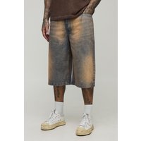 Tall Relaxed Fit Extreme Tinted Stonewash Longline Jorts, Azul