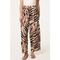 Tiger Print Drawstring Wide Leg Trousers - S / BROWN