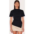 Black Cotton Ruched Side Asymmetric Hem T-shirt
