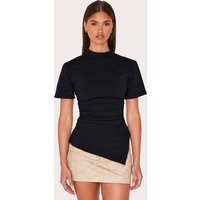 Black Cotton Ruched Side Asymmetric Hem T-shirt