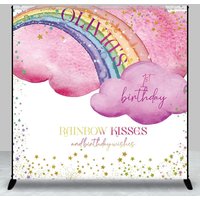 Rainbow Kisses Stars Clouds Custom Birthday Backdrop - Aperturee