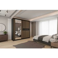 Modern Oak & Mirror Sliding Door Wardrobe - MDF Chipboard, Space-Saving Storage, 150cm or 203cm, Contemporary Bedroom Furniture | Wowcher